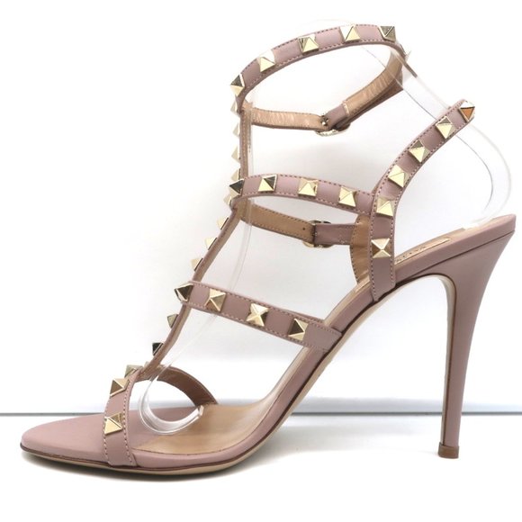 VALENTINO ROCKSTUD 105 ANKLE STRAP CAGED SANDALS POUDRE LEATHER SIZE 38.5 NEW - Picture 8 of 12